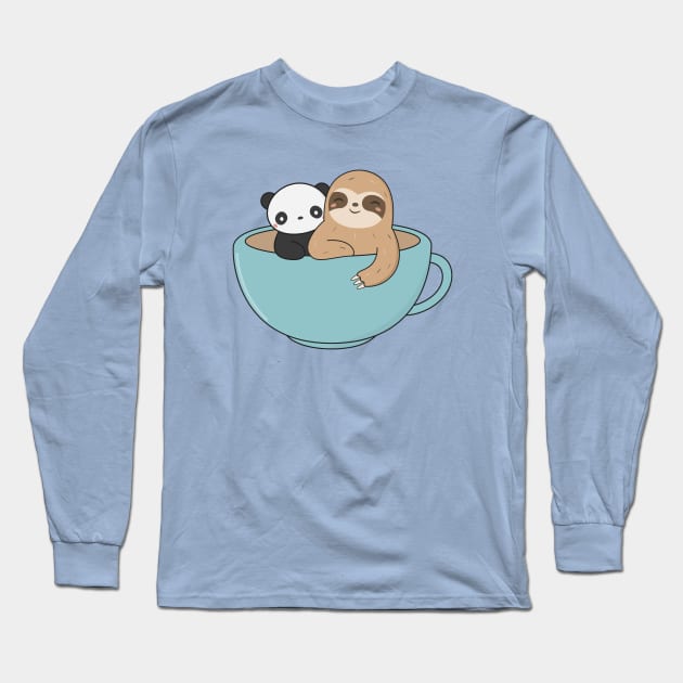 Kawaii Cute Panda and Sloth Long Sleeve T-Shirt by wordsberry